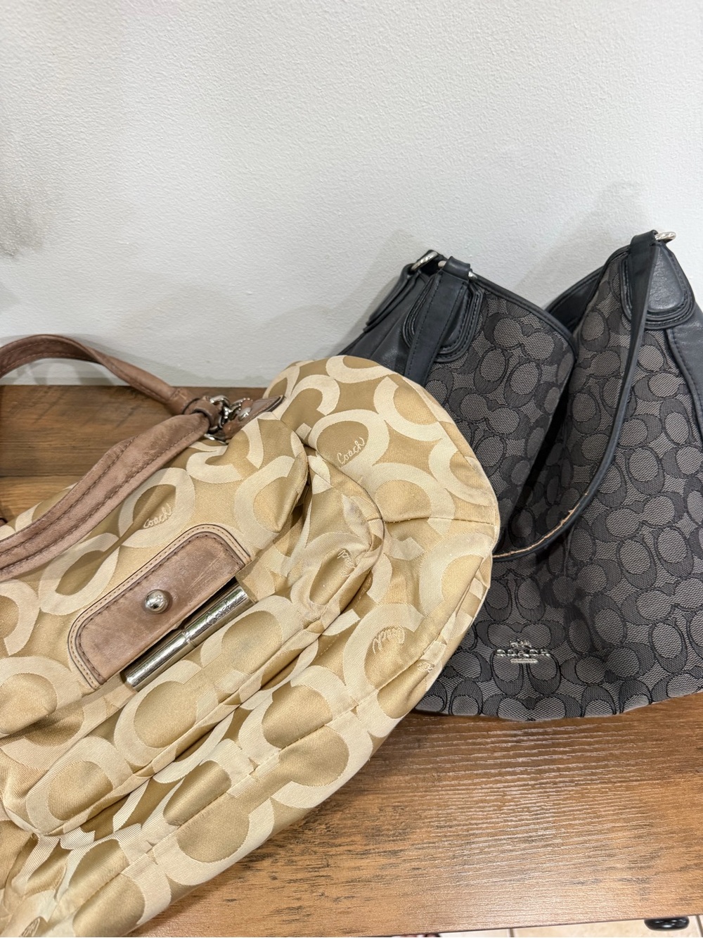 2* Coach Signature Tote Bag in Beige And Black